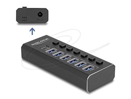 Delock 7portový USB hub se 4 porty 10 Gb/s a 4