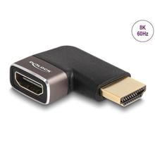 Delock Adaptér HDMI, ze zástrčky na zásuvku, 90° zahnutá doleva 8K 60 Hz, šedá kovová