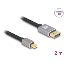 Delock Kabel mini DisplayPort na DisplayPort 8K 60 Hz 2 m šedá kovová bez západky