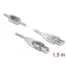 Delock Kabel USB 2.0 Typ-A samec > USB 2.0 Typ-B samec 1,5m transparentní