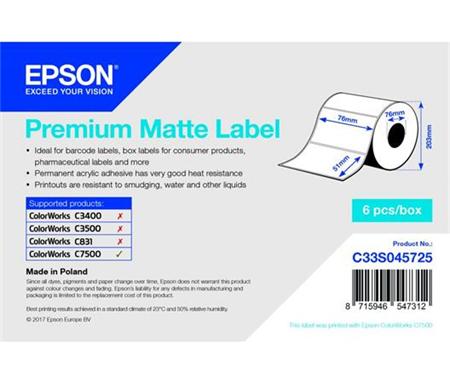 EPSON Premium Matte Label - Die-cut Roll: 76mm x