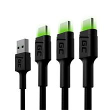 Green Cell Set 3x Cable GC Ray USB-C 200cm Cable with green LED backlight, fast charging Ultra Charge, QC 3.0