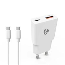 Nedis WCHA20WTUC - 20 W | GaN | PD3.0 | Funkce rychlého nabíjení | 1.5 / 2.0 / 2.22 A / 3.0 A | USB-A / USB-C | Bílá 
